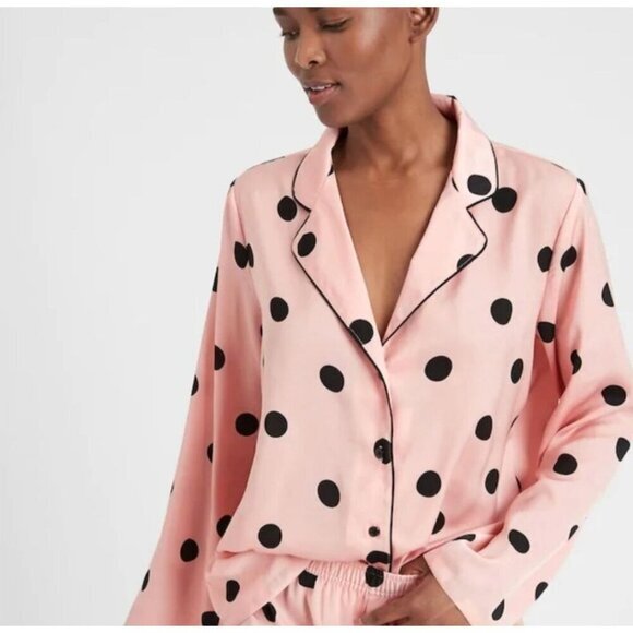 Banana Republic Factory Womens Polka Dot Pajama Set Size S Pink &‎ Black - Picture 1 of 7